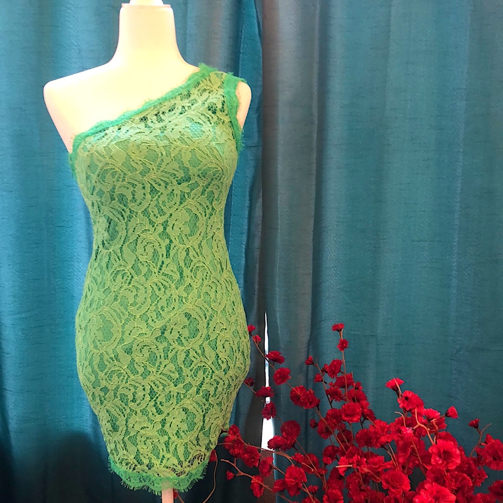 One Shoulder Lace Turquoise Cocktail Dress